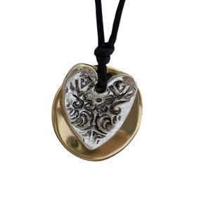J. Jill Gold Hammered Brass and Antiqued Silver Heart Pendant Necklace